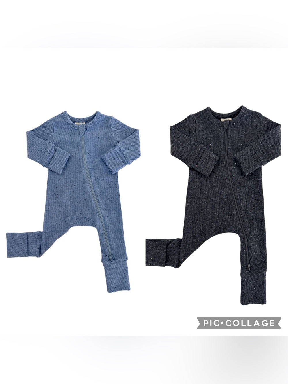 Bundle of 2 SIIX SpearmintLove Speckled Zip Rompers Blue Charcoal 12-18